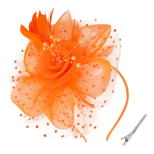 Orange Fascinators Hats for Women Tea Party Orange Vintage Hat Fascinator Headband Flower Hat Fascinator Hats Feather Headband Tea Party Accessories for Women Girls