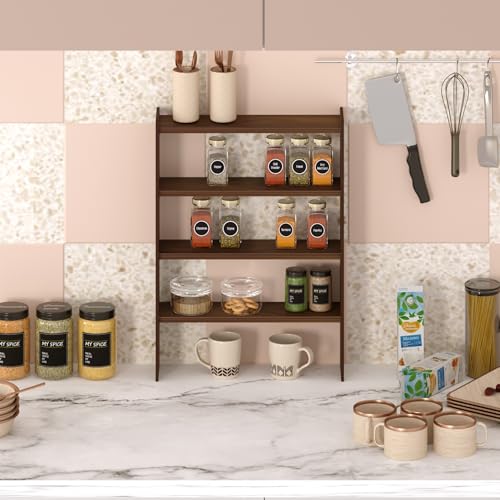 Image of BLUEWUD Yobeo 4 Tier Engineering Wood Spice Masala Rack Shelf Stand Organizer /Spice Bottle Display Rack & Cup Stand for Home & Kitchen, DIY (Do it Yourself), (Brown Maple, 36.1 X 10 X 50 Cm)