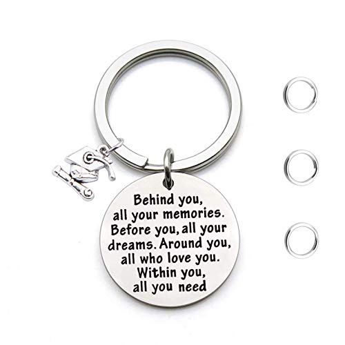 FEELMEM Graduation Gifts Behind You All Memories Before You All Your Dream Graduation Keychain Inspirational Graduates Gifts 2022,2023(silver 2)