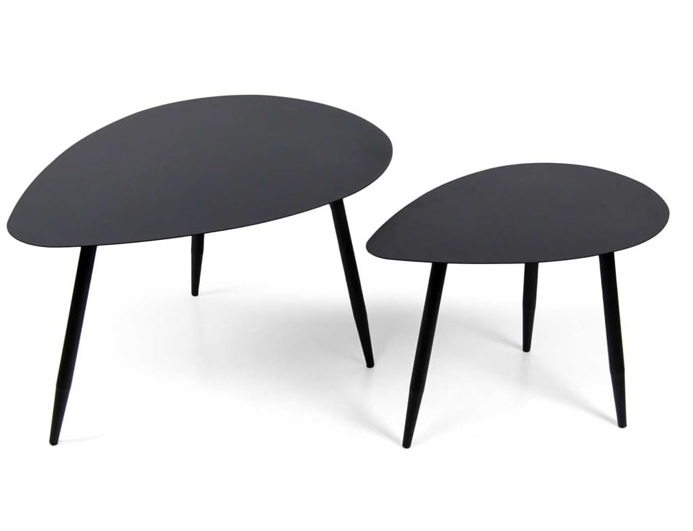 Maury's Set 2 Tavolini in Metallo Nero Antracite dal Finish Opaco,Perfetti per un Arredamento Moderno e Raffinato