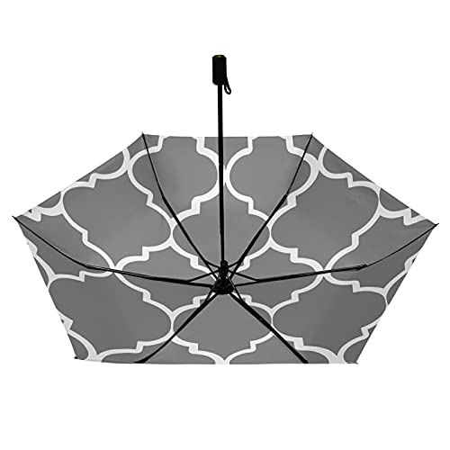 Parapluie pliable compact anti-UV gris à carreaux marocains léger et ultra résistant