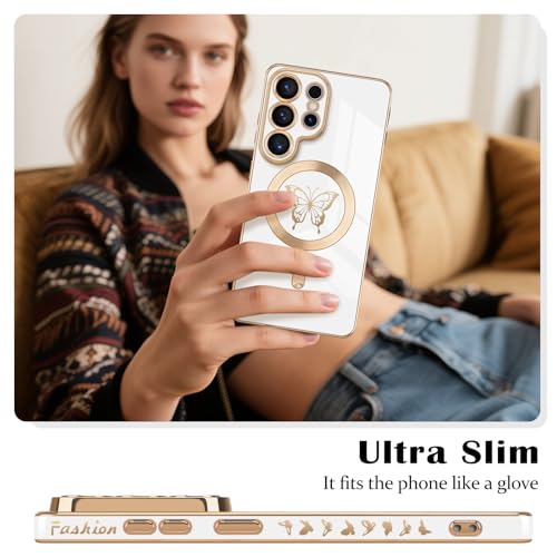 Newseego for Samsung Galaxy S26 Ultra 5G Magnetic Case, Cute Butterfly Luxury Plating Edge Case for Women Girls Men Soft TPU Shockproof Full Camera Protective Cover for Samsung Galaxy S26 Ultra-White - image 2