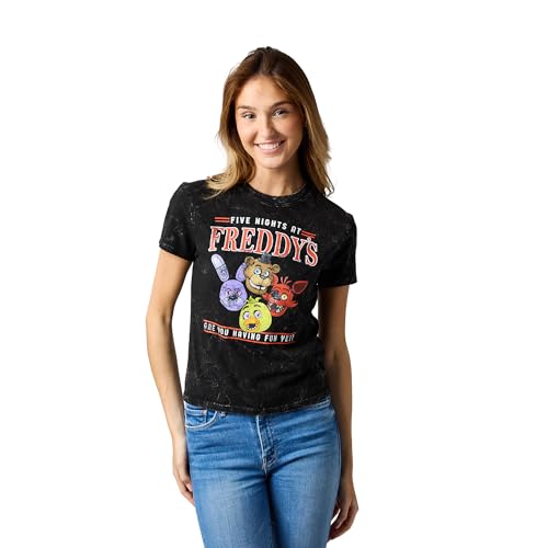 Five Nights at Freddy’s Having Fun Yet Women’s Black Mineral Wash Crew Neck Short Sleeve T-Shirt-XL