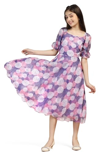 Image of Fashion Dream Girl's Organza Floral Printed Calf Length Dress|Western Dress|Kids Dress|Fancy Dress