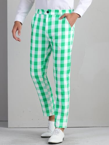 Gingham Plaid Pants for Men's Flat Front Trousers Business Tartan Dress Pants2