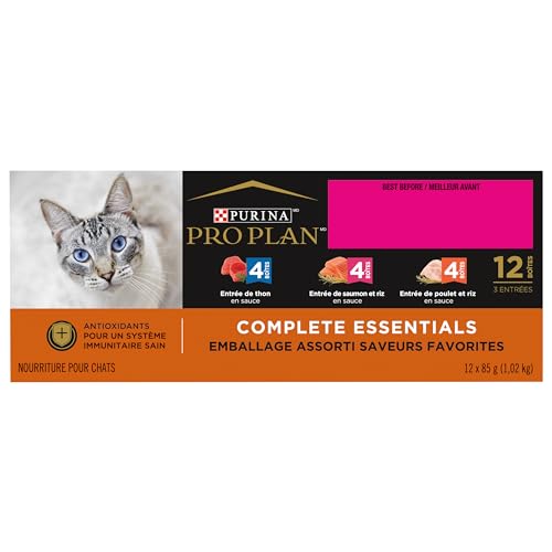 Pro Plan Wet Cat Food, Salmon & Rice, Chicken & Rice, Tuna Variety Pack 85g can (12 pack) image 4