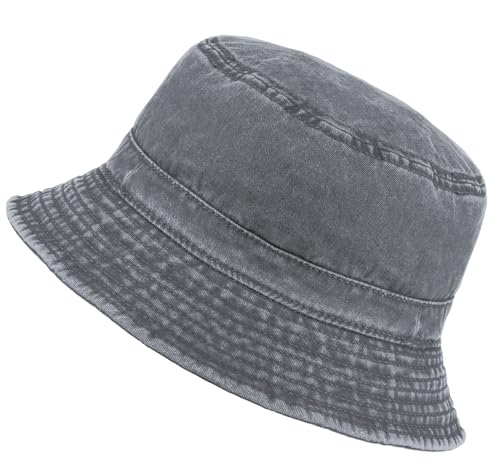 Van Der Rich ® - Washed Bucket aus Reiner Baumwolle Fischerhut mit UV-Schutz - Damen/Herren (Grau)