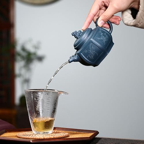 Image of Yixing Clay Teapot 10oz Zisha Tea Pot Hexagonal Handmade Dragon and Lion Chinese Kungfu Tea Set (Tianqing clay)