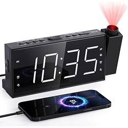 Mesqool Projection Alarm Clock with FM Radio,Large Number Display & Dimmer,USB Charger,Sleep Timer,Battery Backup,Dual Alarms,Clock Radio for Bedroom Heavy Sleepers