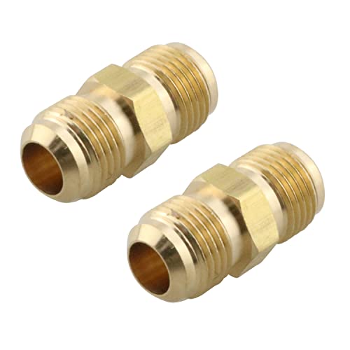 MEETOOT 2 Stück Messingrohr-Kupplung, Rohrverschraubung, goldfarben, 0,95 cm männlich auf männlich, gerade Reduzierung, Flare-Verbindungsrohr-Adapter Cover