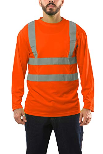 Kolossus 100% Polyester ANSI Class 2 Compliant High Visibility Long Sleeve Safety Shirt (Orange, X-Large)