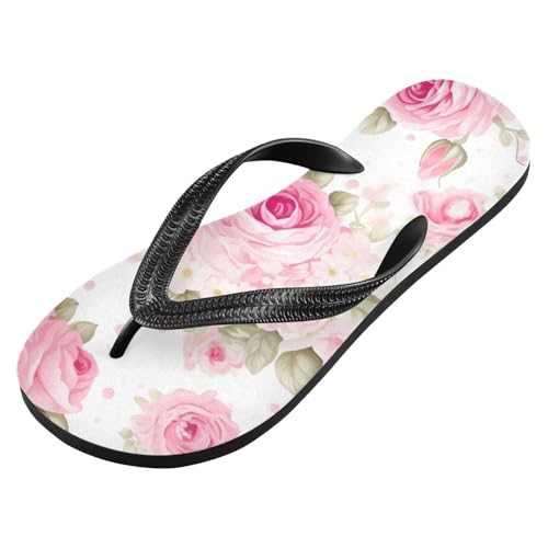 Pink Rose Flower Beach Summer Casual Flip Flop Sandals Non-Slip Quick Dry for Women Men 214A4578