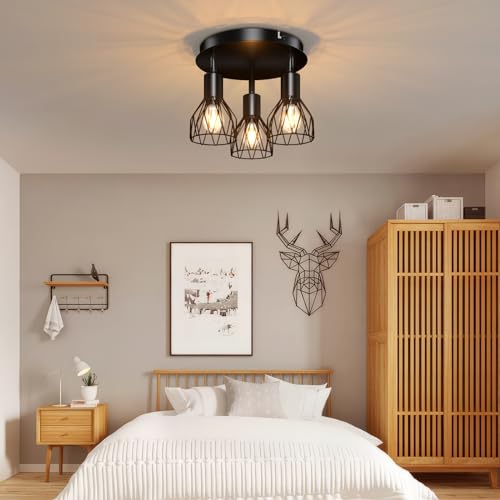 Kimjo Led Deckenstrahler 3 Flammig Rund Schwarz 350° - Strahler Deckenleuchte E14 3 Flammig Deckenlampe Spot - Lampe Wohnzimmer Deckenleuchte Küchenlampe - Deckenspot Schlafzimmer Spotleuchte Wand