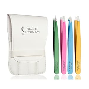 Eyebrow Tweezers Set- Professional Multicolor Tweezers for Women & Men – High Precision Tweezer Set for Facial Hair, Eyebrow Grooming, Ingrown Hair & Splinter Removal with Travel Case