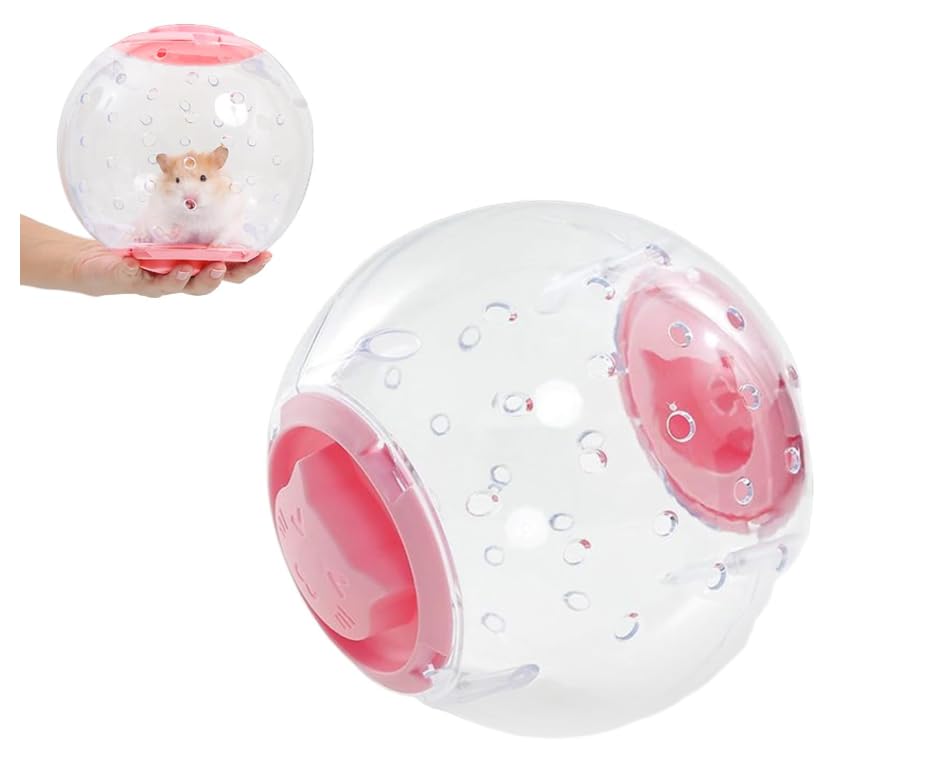 Hamster Ball, 18cm Hamster Run Ball Transparent Running Hamsters Wheel Rodent Toy Small Pet Plastic Cute Exercise Balls for Running for Hamsters and Mice (Pink)