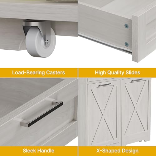 DWVO Tilt Out Trash Can Cabinet, 10 Gallon Kitchen Garbage Cabinet with 2 Drawers & Adjustable Shelves, Trash Bin Cabinets for Kitchen Living Room, Off White