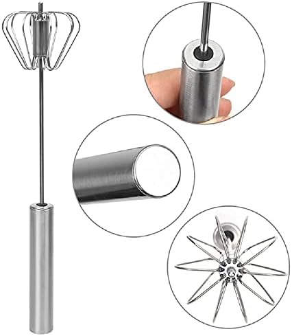 MiawPay Stainless Steel Whisks, Hand Push Whisk Blender Semi-Automatic Whisk Mixer Balloon Egg Milk Beater Milk Frother Rotating Push Whisk Mixer for Blending, Whisking, Beating & Stirring (12 inch)