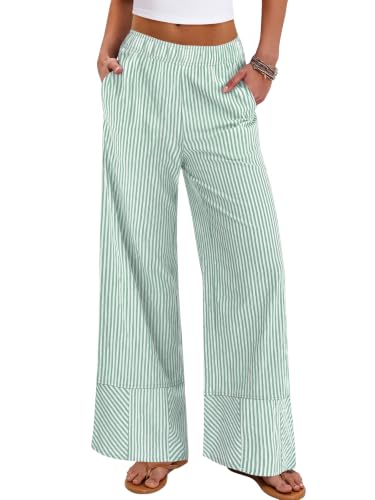 Green and White Striped Pants