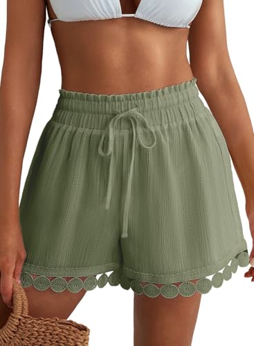 Image of Dokotoo Womens Shorts Summer Casual Loose Elastic Waist Drawstring Lace Boho Beach Cover Up Shorts