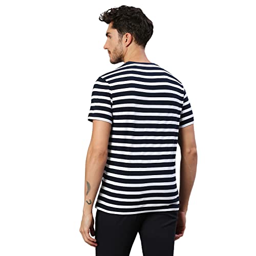 Image of Dennis Lingo Men's Regular Fit Pure Cotton Striped Half Sleeves Casual T-Shirt