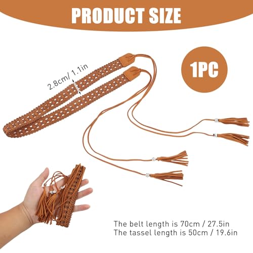 Boho Braid Skinny Belt for Women, Western Cowgirl Handwoven Boho with Tassels, Adjustable Brown Western Belt for Dresses, Vintage Casual for Women2