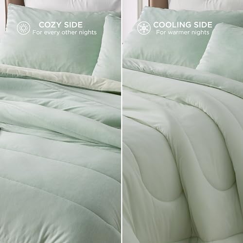 Image of Bedsure King Comforter Set - Cooling and Warm Bed Set, Sage Green Reversible Bedding for All Season, 3 Pieces, 1 King Size Comforter (102 inchx90 inch) and 2 Pillow Cases (20 inchx36 inch)