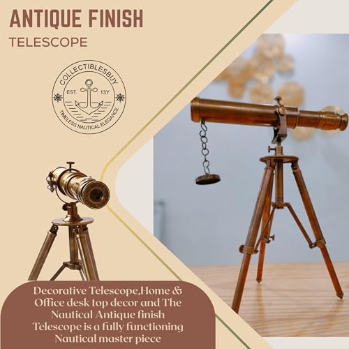 Vintage Brass Table Telescope with Tripod – Functional Maritime Instrument | Antique Nautical Spyglass for Home Office Decor & Ship Collector Gift - Thumbnail 5