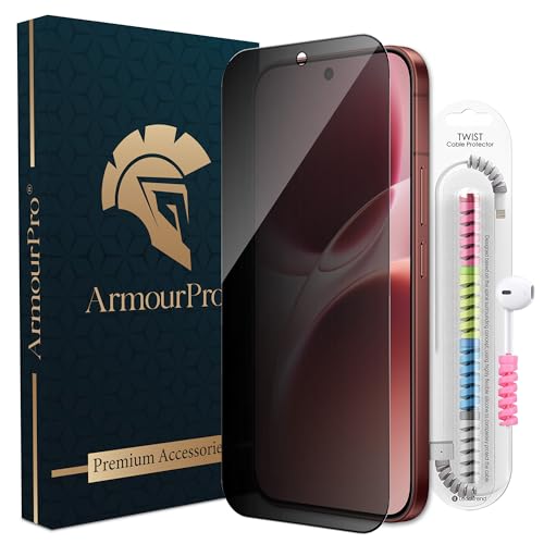 Image of ArmourPro Privacy Tempered Glass for Vivo V70 Elite, Anti Spy Anti Peeping Screen Protector, 9H Hardness, Edge-to-Edge Full Coverage with Cable Protector | Black