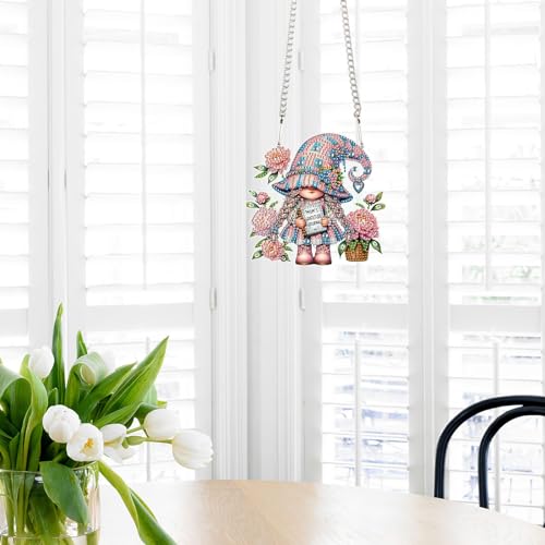 Image of AiYuanzsh Diamond Art Hanging Kits for Adults, Cute Girl DIY Crystal Rhinestone Painting Wreath Kits, Colored Point Crystal Diamond Art Window Pendants Home Garden Wall Door Birthday Festival Gifts