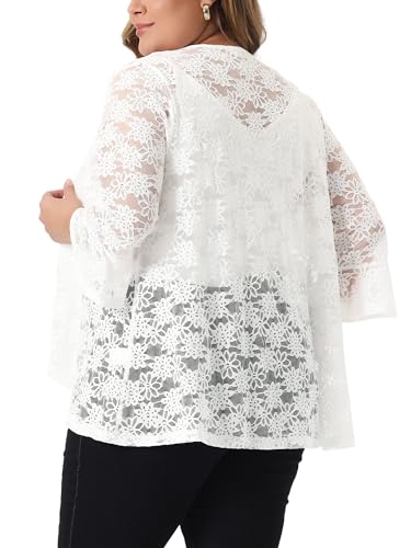 Image of Agnes Orinda Women Plus Size Open Front Lace Cardigans | 3 /4 Bell Sleeve Sheer Formal Bolero Shrugs Lightweight Floral Crochet Cover Up