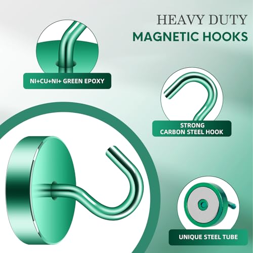 Image of Neosmuk Magnetic Hooks Steel Tube Design for Cruise,80lb+ Green,10 Pack | Cruise Ship Essentials,Heavy Duty Magnett Hooks for Cabins, Refrigerator, Grill, Hanging, and Travel Extra Strong Must-Haves