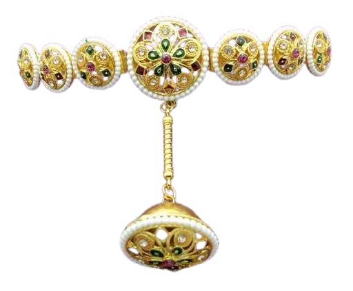 Gold Plated Kundan Maang Tikka, Floral Shaped Mathapati Hairband, Traditional Rajasthani Borla