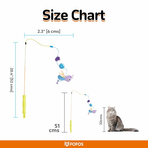 Image of BarkButler x FOFOS Let's Fly Together Wand - Interactive Cat Toys with Catnip - Cat Teaser Toy Set - Multicoloured