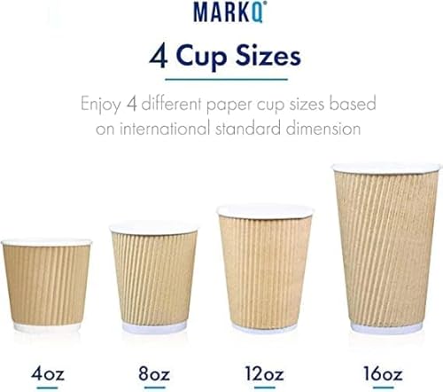 MARKQ 12 oz. Brown Disposable Ripple Insulated Coffee Cups - Hot Beverage Corrugated Paper Cups [25 Cups]
