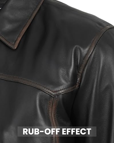 Image of Decrum Men's Bomber Leather Jacket - Vintage Style Real Lambskin Leather Jacket with Rib-Knit Cuffs and Hem