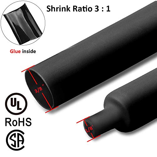 innhom Heat Shrink Tubing Kit 170pcs 3:1 Dual Wall Adhesive Heat Shrink Tube Wire Shrink Wrap Electrical Cable Wire Lasting Insulation Protection Marine Waterproof UL Approved Material, Black