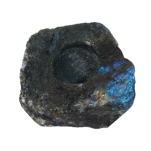 Soulnioi Natural Crystal Candle Holder Ornament Rough Stone Candle Tealight Candle Holder for Home Garden Decoration-Labradorite Stone