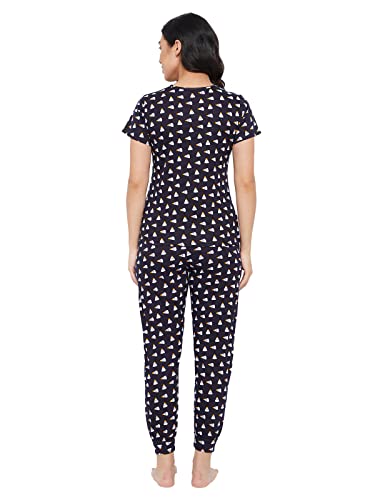 Image of Clovia Women's Cotton Ice Cream Printed Top & Pyjama Set in Blue
