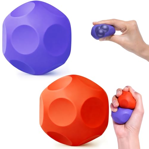 Sensory Stress Balls - Fidget Toy for Adults & Teen, Silicone Polyhedron Hand Therapy Ball with Beads Inside Relief Stress Squeeze Toy for Autism & ADHD, Office Desk Toy for Easter Basket Stuffers