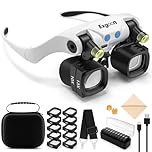 Exgoon Magnifying Glasses with Light, 2X to 23X Headband Magnifier with 5 Pairs Interchangeable Lens (2X 4X 6X 10X 13X), Hands Free Rechargeable Magnifying Glass for Hobbies Jewellers Crafts Repair