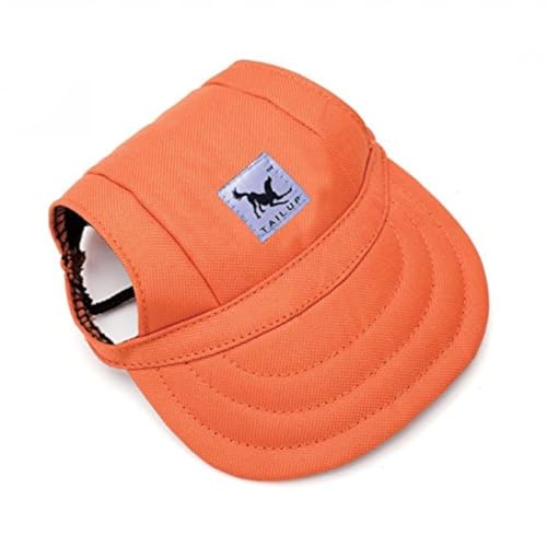 Leconpet Baseball Caps Hats with Neck Strap Adjustable Comfortable Ear Holes for Small Medium and Large Dogs in Outdoor Sun Protection (M, Orange)