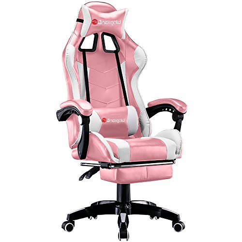 Jackgold Gaming/Racing Style Adjustable Office Chair with Removable Headrest,High Back, Lumbar Cushion, and Footrest,360-Degree Swivel, Pink