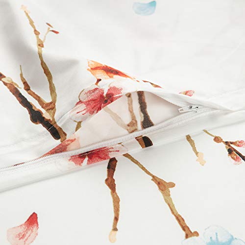 Chanasya Spring Cherry Blossom Duvet Comforter Cover Bedding Set Queen Size - Water Color Floral Print 3-Piece Set Elegant Sakura Tree Set Microfiber Printed Bedcover - Soft Lightweight Breathable #TOP4