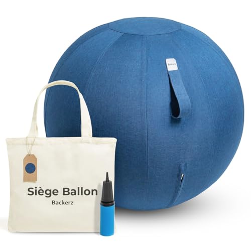 Backerz Siège Ballon 65cm - Balle intérieure PVC Résistante, Capacité 110kg, Caoutchouc, Housse Lin Doux Lavable - Chaise Ballon Ergonomique Bureau & Yoga, pour...