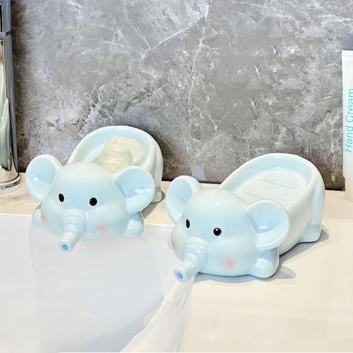 Porte-savon éléphant en céramique émaillée avec évacuation d'eau intégrée