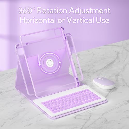 Image of YBING for iPad Air 13 Inch & Pro 12.9 Case with Keyboard - Mouse, 7 Colors Backlit Detachable Keyboard and 360 Rotating Cover for iPad Pro 12.9 (6th, 5th, 4th, 3rd gen), Air 13 M4 /M3 /M2 (Purple)