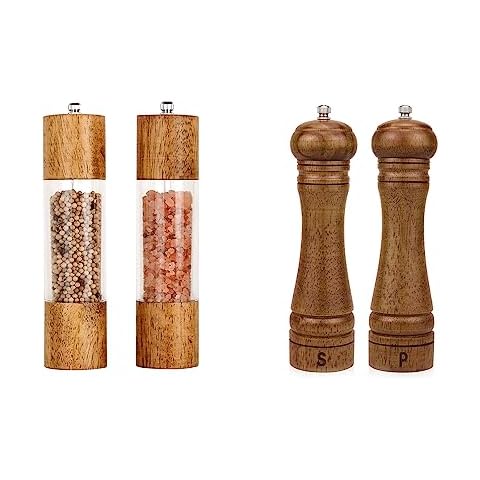 XWXO Salt and Pepper Grinder Set, Wooden Shakers with Adjustable Ceramic Core Salt Grinder and Pepper Mill -8 Inches Cover