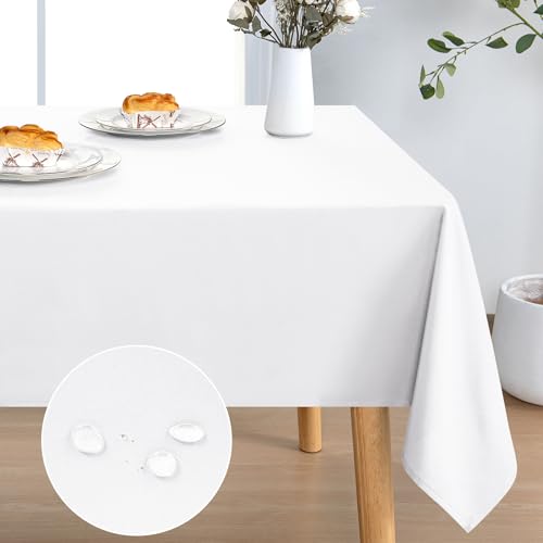 DWCN Rectangle Tablecloth - 54 x 108 Inch - Waterproof Stain and Wrinkle Resistant Washable Table Cloth, Decorative Fabric Table Cover for Kitchen Dining Room Party and Outdoor Use, White