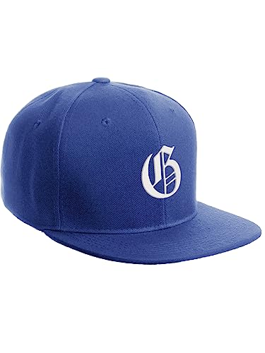 Daxton Classic Snapback Hat Old English Font Alphabet A to Z Flat Bill Visor Cap, Royal Hat, White G