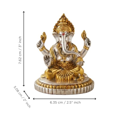 Image of eCraftIndia Golden Silver Plated Metal Ganesh Murti for Diwali Pooja | Ganesh Idol | Diwali Decoration Items for Home Decor.